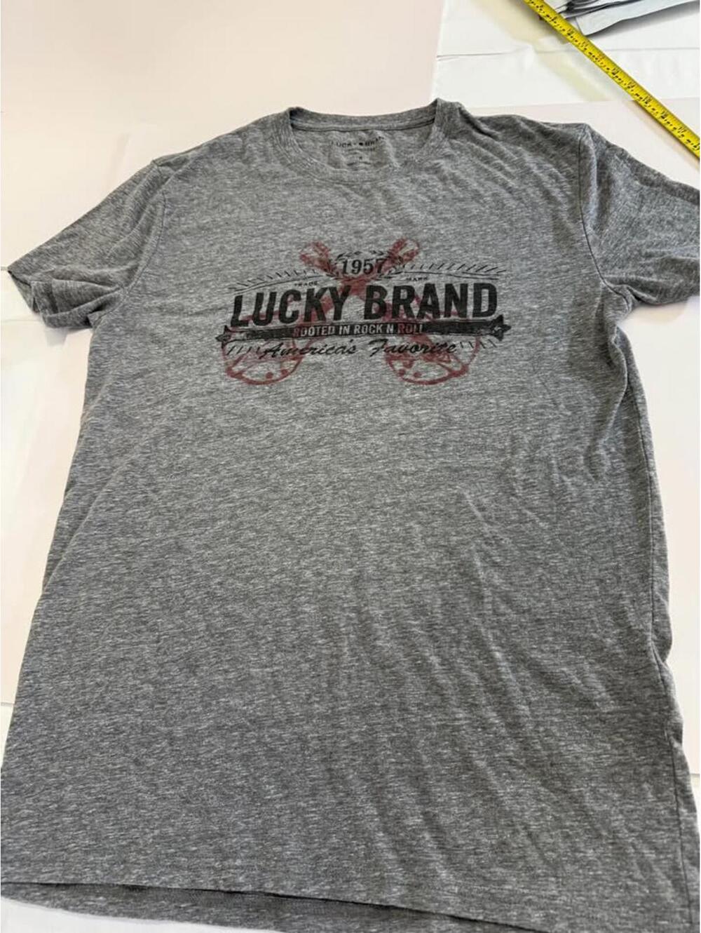 Lucky Brand Gray Heather Graphic Tee - Rooted in Rock N' Roll - Men's Small